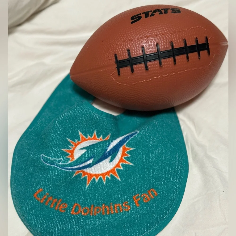 Miami Dolphins Baby Bib with Toy Football